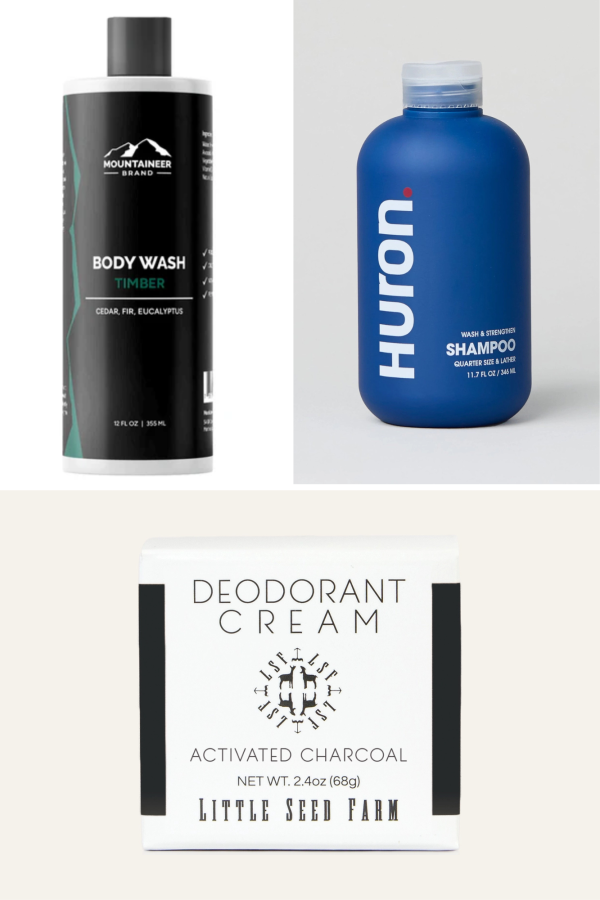 Mountaineer Brand body wash, Huron shampoo, Little Seed Farm deodorant